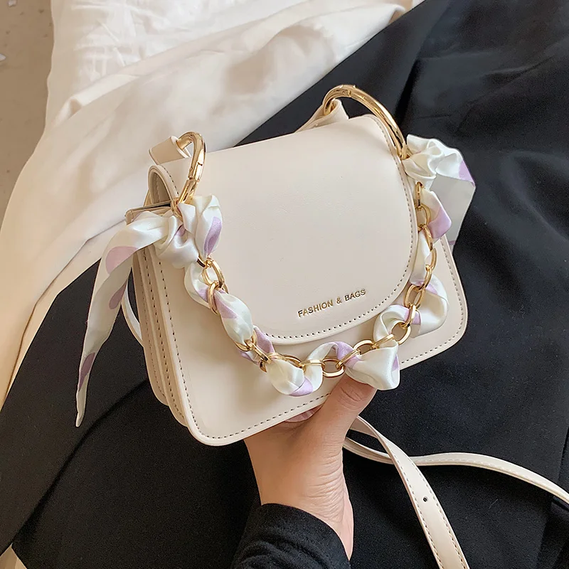 

2021 Luxury Small PU Leather Crossbody Shoulder Handbags Silk Scarf Clutch Hand Bag Purses