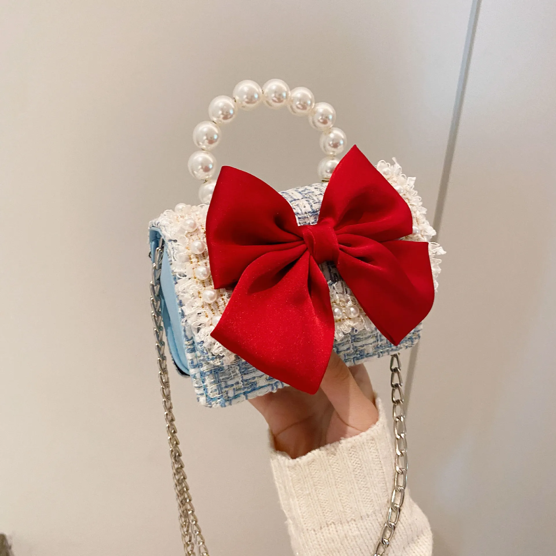 

Wholesale Fashion Bowknot Pearl Portable Children small Diagonal Shoulder crossbody Bag Cute Kids Girls mini purses and handbags, 13 colors