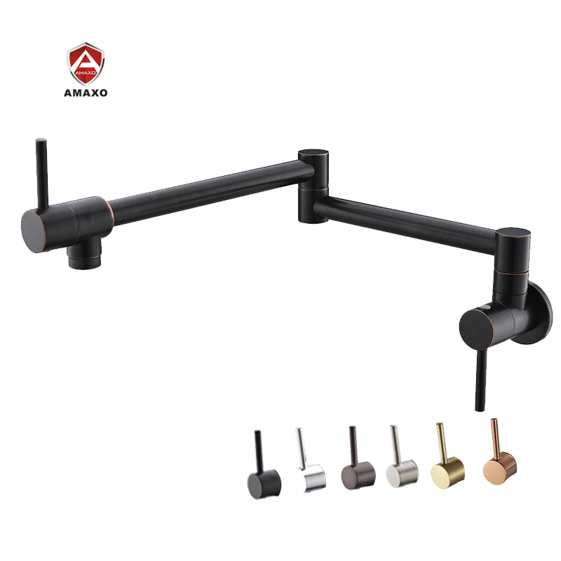 

Hot Sales Commercial Pot Filler Folding Faucet Black Stretchable Double Joint Swing Arm Wall Mount Brass Kitchen Faucet