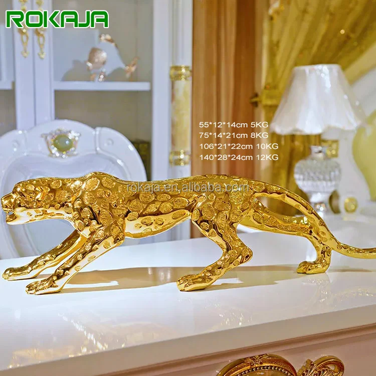 Large Gold Leopard Sculpture Animal Figurine Resin Leopard Ornament For Home Decoration Hotel Shop Garden Office Desktop