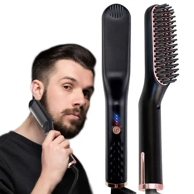

PTC Heating Hair Straightener Brush Comb Personal Care Smooth Men's Styling Shape Anti Static Fluffy Straight Beard Comb, Gold