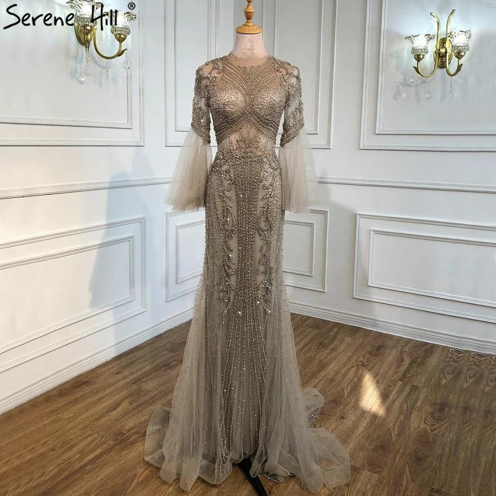 

Brown Round Neck Mermaid Luxury Beaded Party Gowns Serene Hill LA70289 Formal Evening Long Dresses For Women