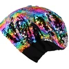 Q447 Mermaid Sequins Hats Reversible Glitter Knit Skull Caps Bling Beanie Dancing Casual Headwear Thermal Earmuffs Headgear