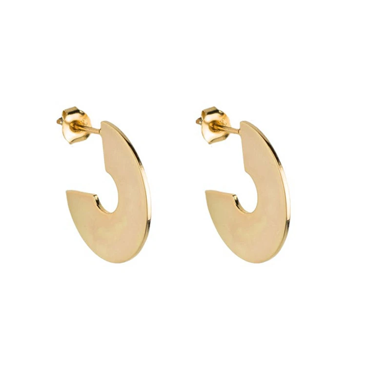 

Minimalist Women Jewelry High Quality Hypoallergenic 316L Stainless Steel Gold Plated Flat Hoop Earrings, Silver, gold, rose gold and black