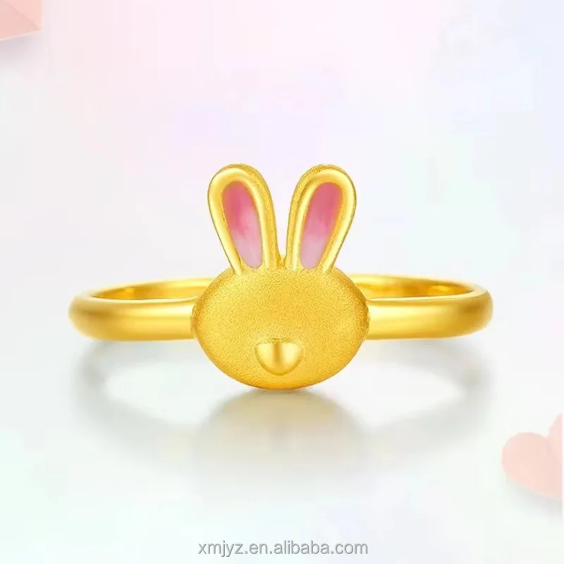 

Brass Gilded Enamel Cute Rabbit Vietnam Placer Gold Ring Rabbit Ear Finger Ring Tik Tok Live Source