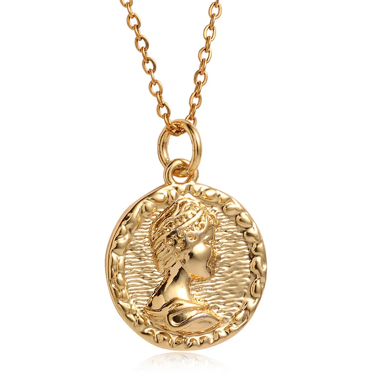 

Good Souvenir Gold Plating Woman Portrait Coin Pendant Necklace Exquisite Accessory Golden Queen Elizabeth Coin Necklace