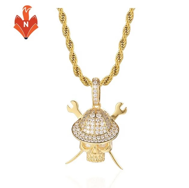 

AJ018-PE fashion hip hop design 18k gold pendant designs men iced out cz skull pendant necklace in stock