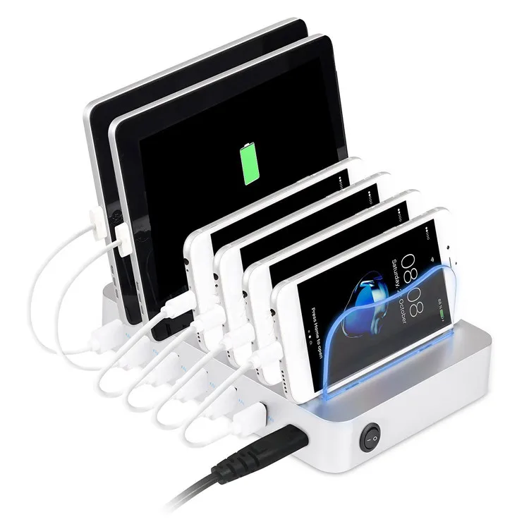 

USB Charger 50W 10A 6 Port Desktop USB Charging Station Multiple Port Mobile phone usb charging station