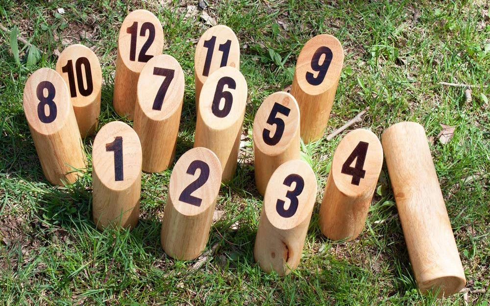 Yumuq Pine Wooden Throwing Toss Game Set,Viking Wooden Skittles For