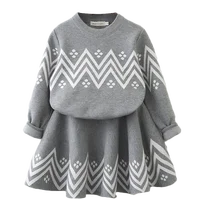 

Bear Leader Girls Dress 2019 Winter Geometric Pattern Dress Long Sleeve Girls Clothes Top Coat+ Tutu Dress Sweater Knitwear 2pcs