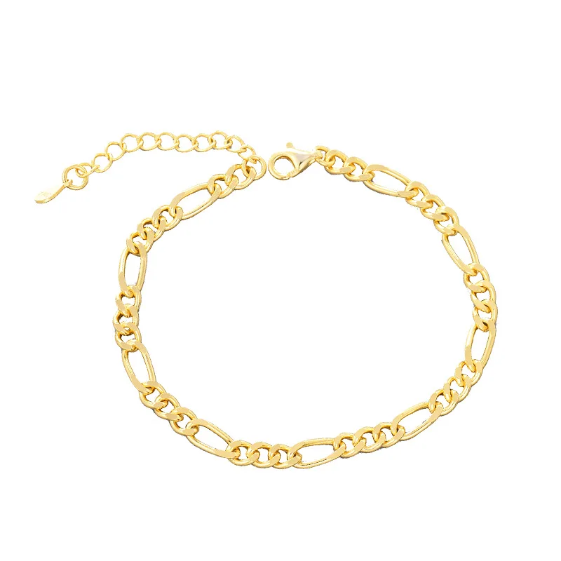 

Hotsale Popular Chunky Link Chain Bracelet S925 Sterling Silver High Quality Gold Plated Figaro Chain Bracelets 18K