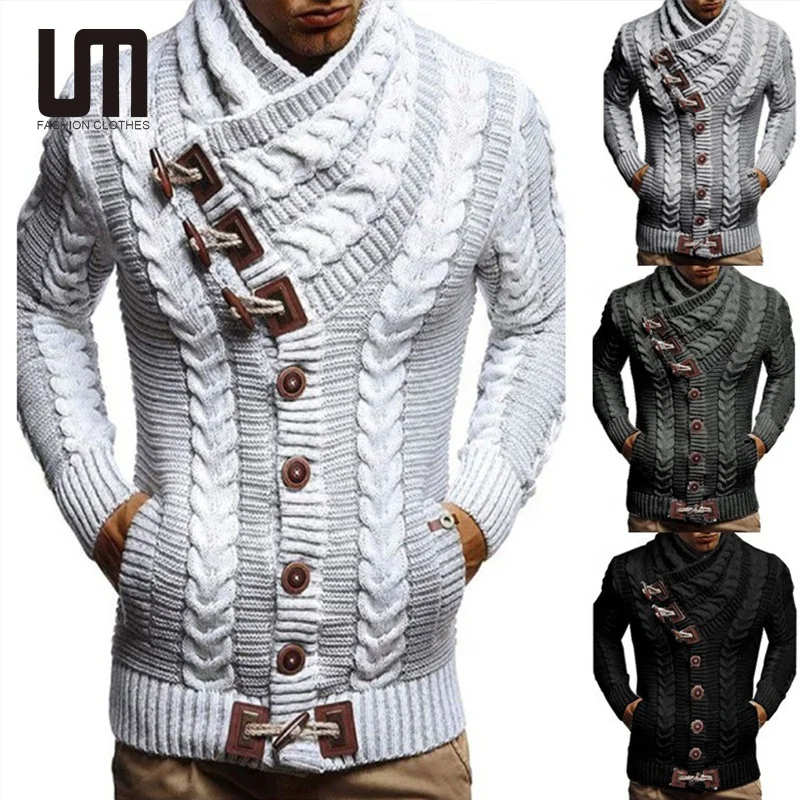 Liu Ming Autumn Winter New Casual Men Turtleneck Full Sleeve Knitted Cardigan Slim Oversized Sweaters