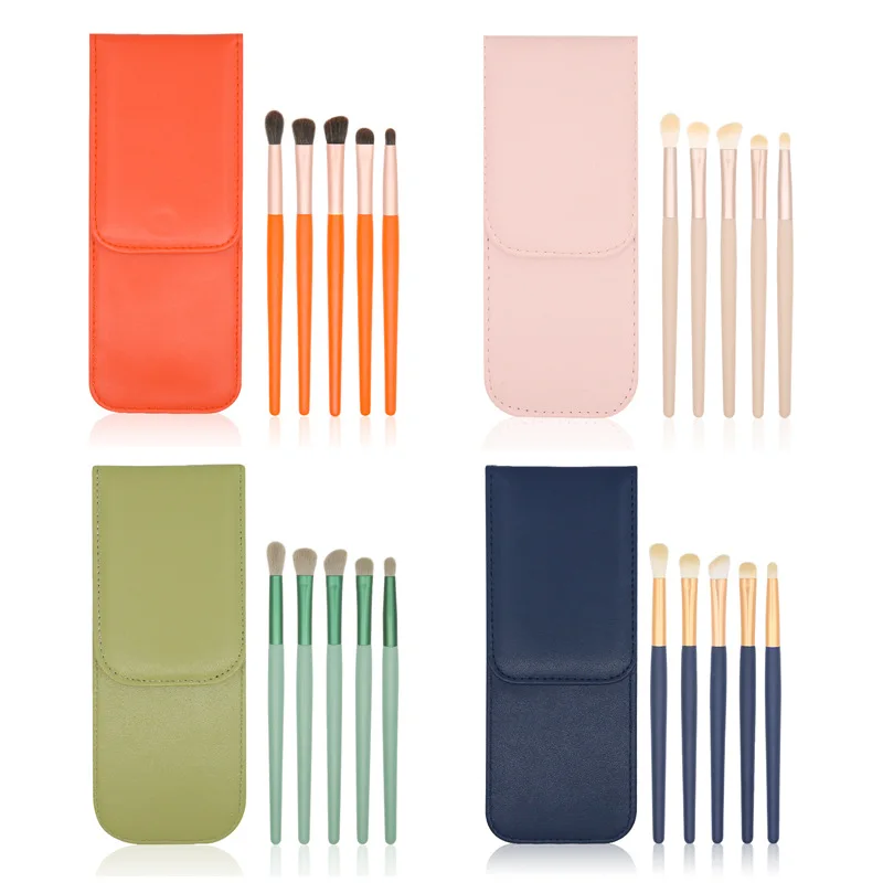 

Free Samples Portable Small Mini 5pcs Synthetic Wooden Eye Makeup Brushes With Pu Bag