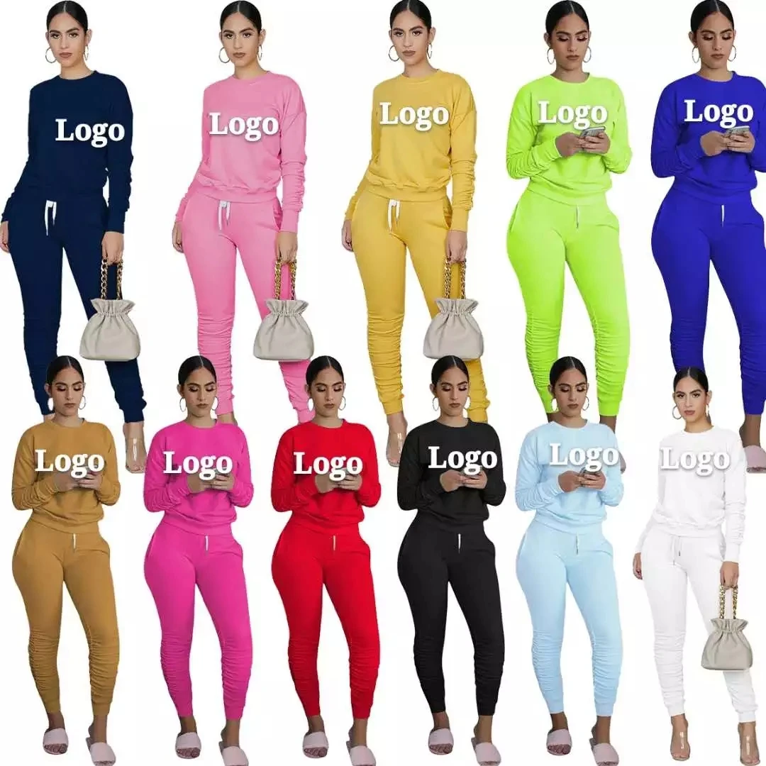 

2021 Fall Trending Workout Tops Stacked Sportswear Jogger Women's Trousers 2 Two Piece Pants Set Clothing Tennis Leggings, Picture