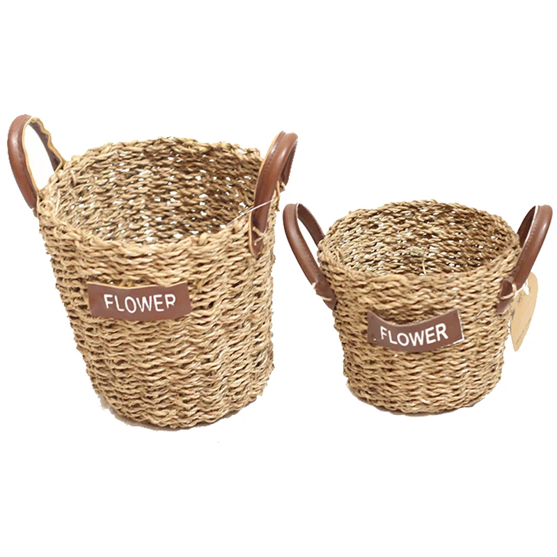 

pastoral natural hemp rope straw woven flower baskets jute storage basket