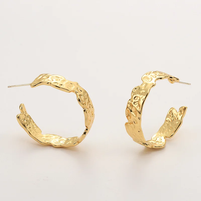 

Designer Jewlery Classic Women's Polished Free-form Stone Cutting with 925 Silver Pins Gold Tone Open Round Hoop Earrings