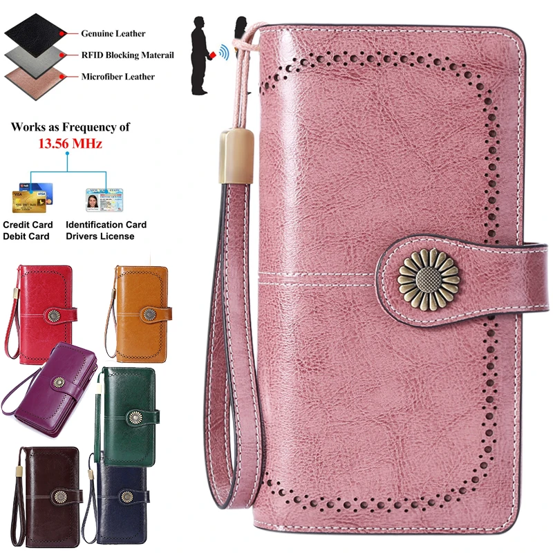 

11 Colors RFID Antimagnetic Women Fashion Zipper Genuine Leather Long Wallet Casual Coin Purse