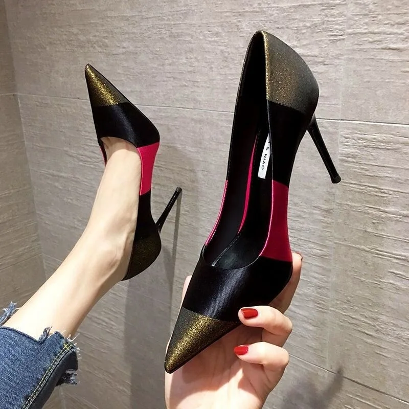 

New Fashion Contracted High Heels Pumps Casual Pointed Shoes Plus Size 34-39