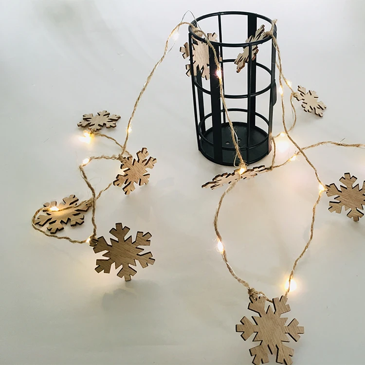 new design 2.2M 20leds wooden snowflake led holiday decoration string light for bedroom