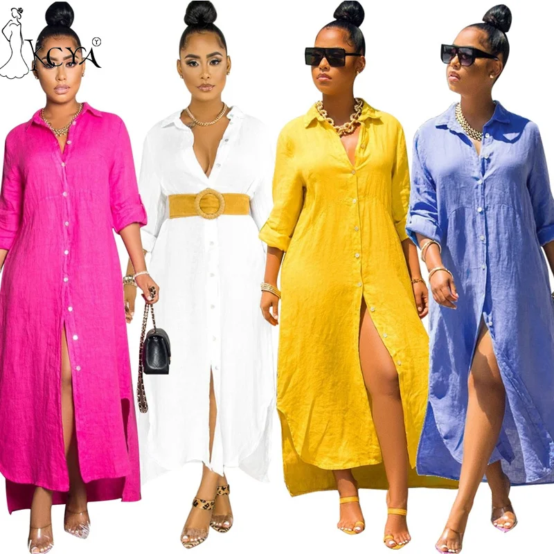 

KCYA Hot Sale Fall 2020 Women New Fashion Solid Loose Maxi Casual Dresseses, Picture color