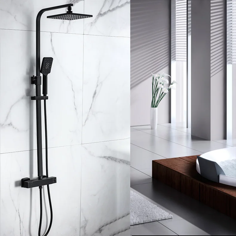 High End Wall Mounted 3 Function Rainfall Black Bathroom Shower Faucet ...