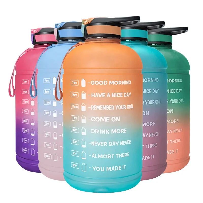 

New Design BPA free 3.78L Straw lid multiple color one gallon water bottle jug with motivational time marker