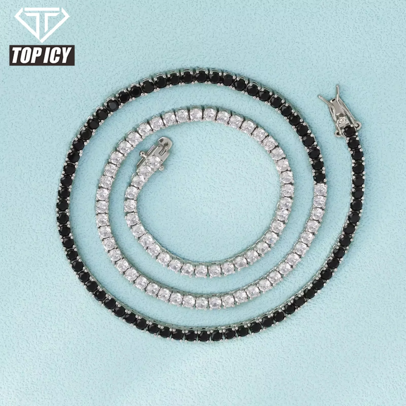 4mm White-Black Iced Out Tennis Chain Hip Hop Zircon Tennis Chain Necklace Bracelet New Design Tennis Chain Jewelry