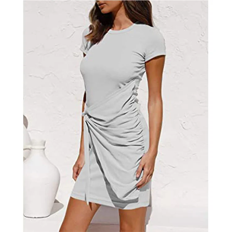 

PEARL New Arrival 2021 Summer Solid Color Short Sleeve Habits Femme Dresses Women Lady Casual Dress