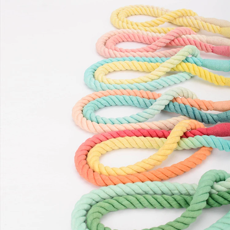 

2021 Hot Sale Colored Cotton Rope Handmade Dog Leash Pet Leashes Customized