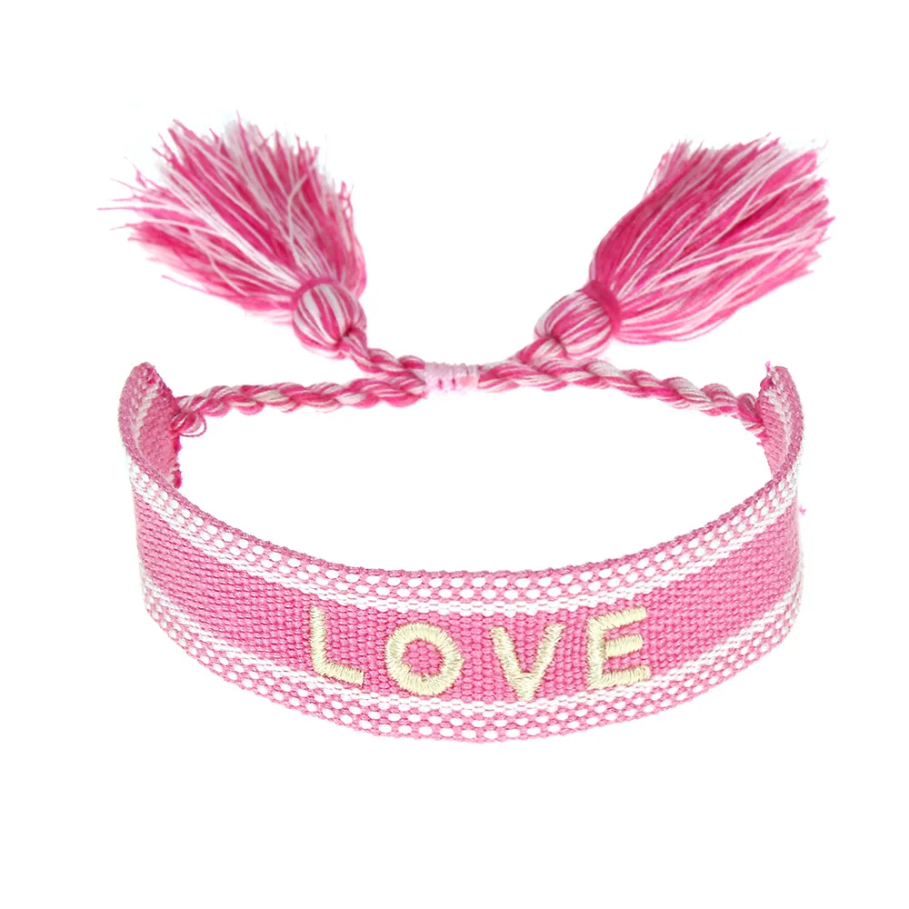 

Hot Sell Bohemian Woven for Women Bangles, String Custom Cotton Friendship Christian Bracelet, Pink