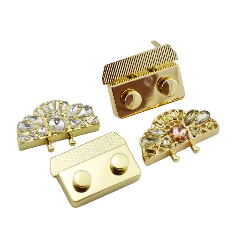 

Meetee RZC-174 40*41mm Rhinestone Bag Lock Hardware Accessories for Handbags Square Spring Clasps Closure Press Twist Lock