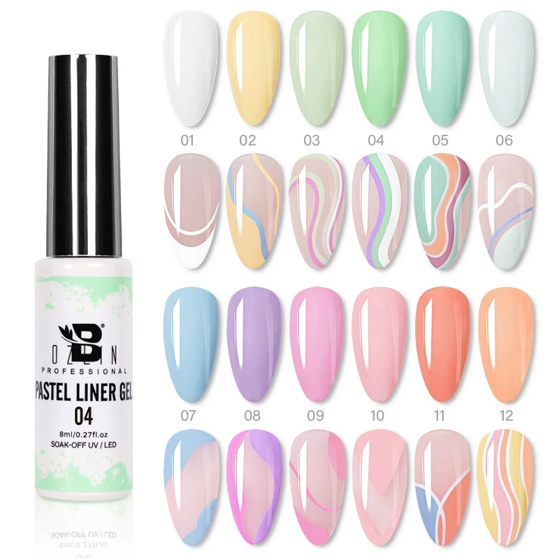 

BOZLIN 8ml 12 Colors Gel Paint Nail Art Summer Nail Painting Gel Pastel Soak Off UV Gel Polish