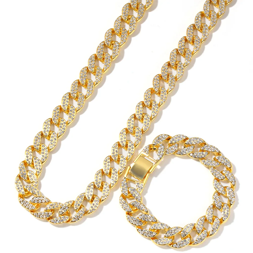 

Custom Name  Gold Plated Iced Out Cuban Link Zircon Cuban Link Chain Bracelet Necklace Diamond Cuban Chain, Gold/silver