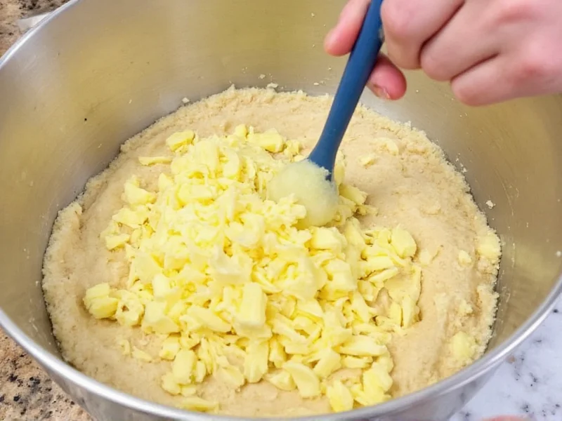 Grated cold butter mixed into biscuit dough