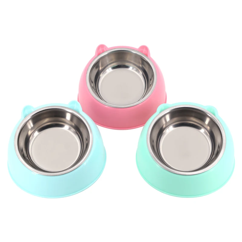 

Cat Dog Bowl 15 Degrees Tilted Stainless Steel Cat Bowl Safeguard Neck Puppy Cats Feeder Non-slip Crashworthiness Base Pet Bowls, Picture