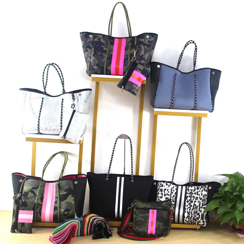 

Neoprene Women Beach Bag Large Capacity Shoulder Diaper Bag with Zipper Wristlet Wallet DOM-1141862