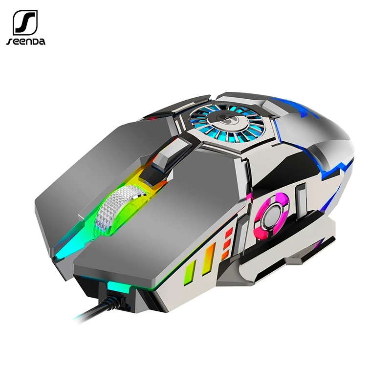 

Professional Wired Gaming Mouse RGB 7 Buttons 6400 DPI USB Computer Mouse Gamer Mice with Cooling Fan Gaming Mouse, Silver/black