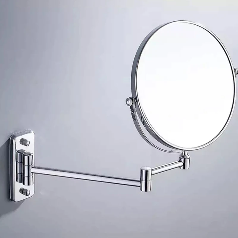 Extendable Wall Mounted 5x Magnifying Mirror Chrome Frame Folding Round