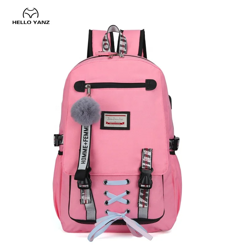 

Women Book Bag Big High School Bag Youth Leisure College Large School Bags For Teenage Girls Usb With Lock Anti Theft Backpack, Pink,black