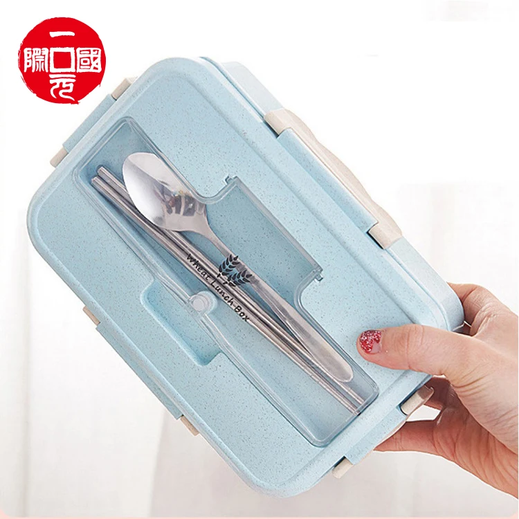 

Wheat straw lunch box portable Korean sealed student three grid Japanese plastic storage box creative lunch box