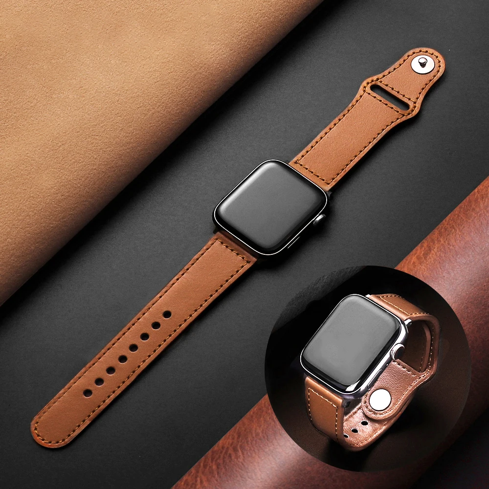 

Genuine Leather Loop Strap For Apple Watch 40 44 38 42 mm Replacement Band For Iwatch Series SE 6 5 4 Smart WatchBand Bracelet