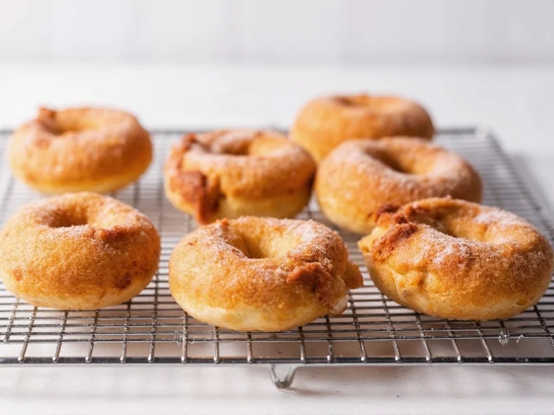 Homemade donuts cooling on wire rack