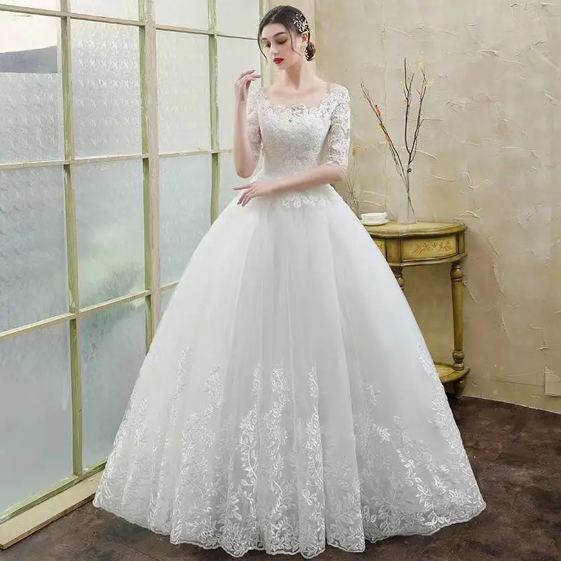 

2020 newest style summer floor length lace women wedding dress Vestido de boda ladies wedding gown