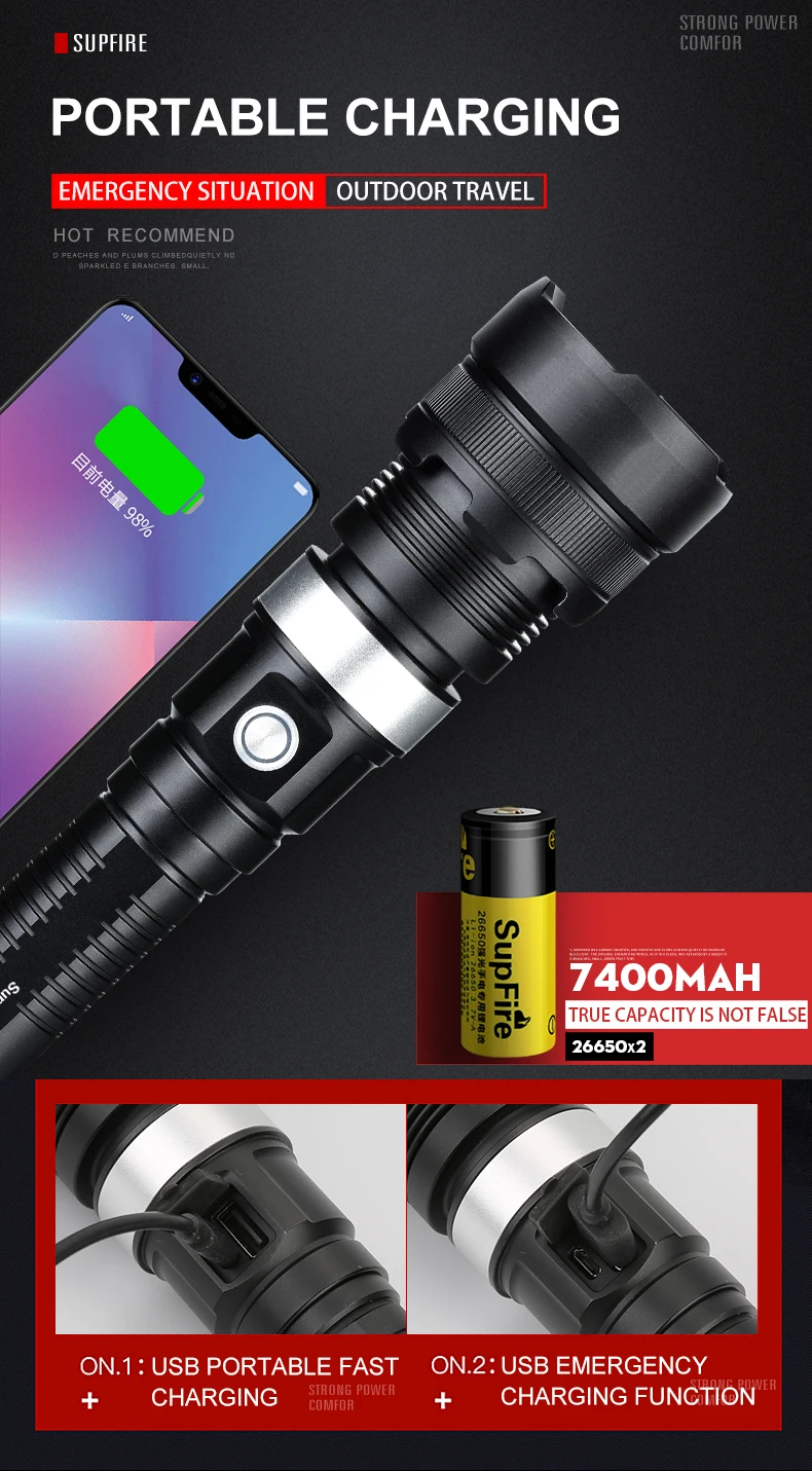 Supfire Cree Xhp70 Flashlight High Power 30w 3000lm Self Defensive ...