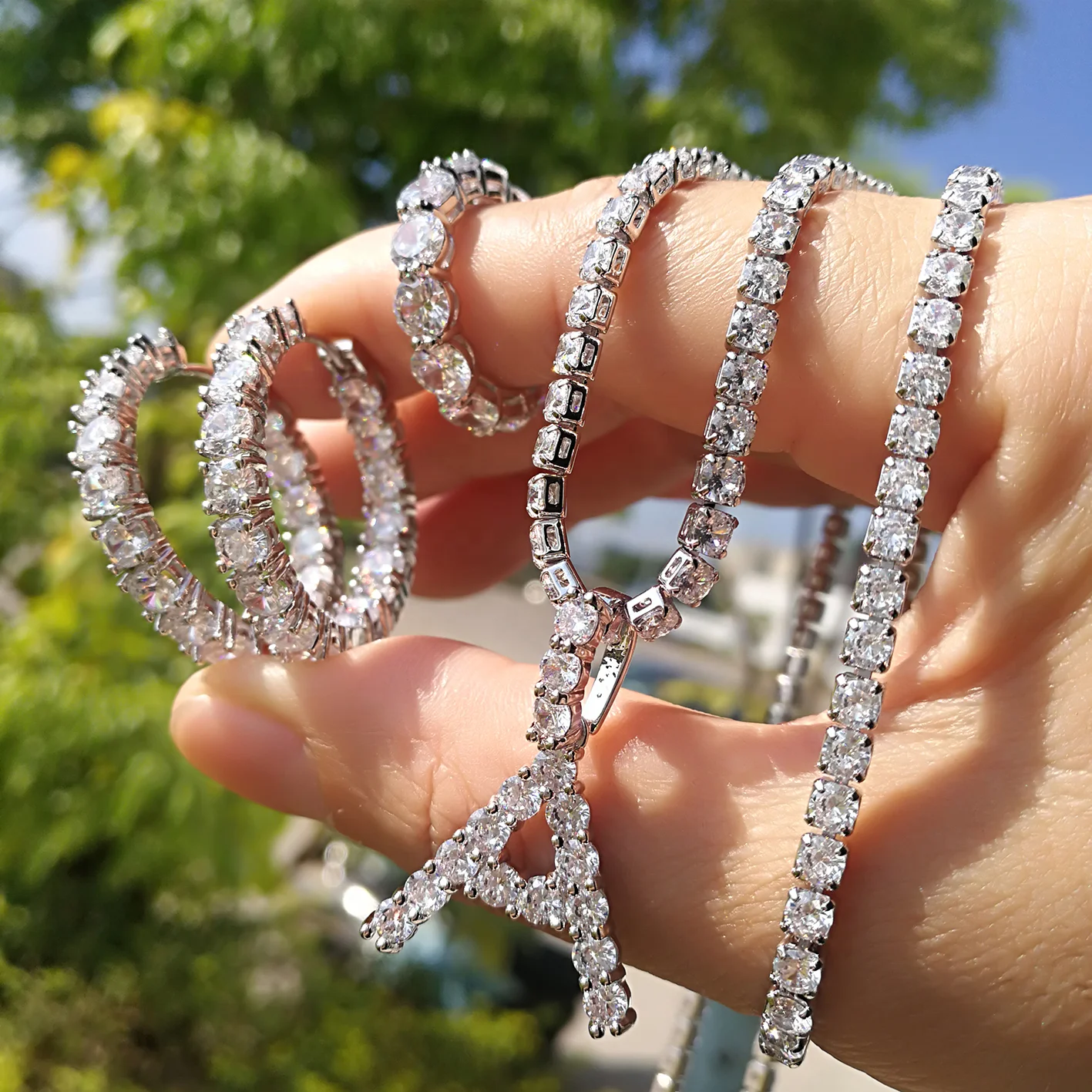 

Silver Jewelry Bling Bling Diamond Gold Plated Initial Letter Necklace Rings Earrings Jewelry Sets