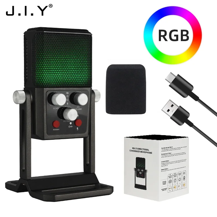 

BM-959PL Type-C RGB Multi-directional Condenser Microphone Gaming Studio Conference USB Mic for PC, Black