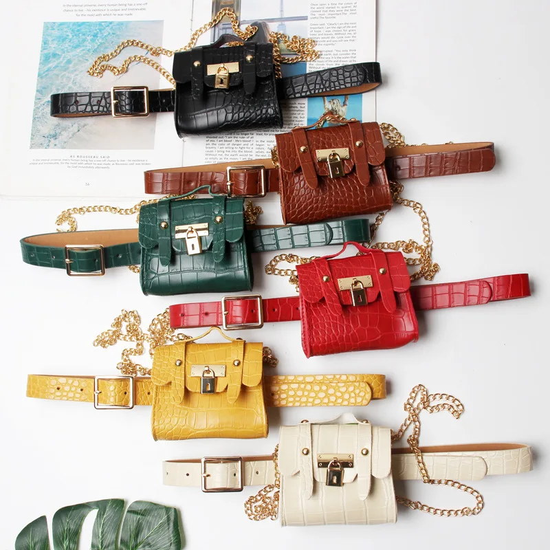 

Mini Leather Fanny Pack,Fashion Chain Belt Bag, Crocodile Leather Belt Bags