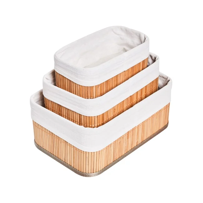 

Natural Bamboo Baskets for Living Room Decorative Woven Basket Bins with Detachable Lined
