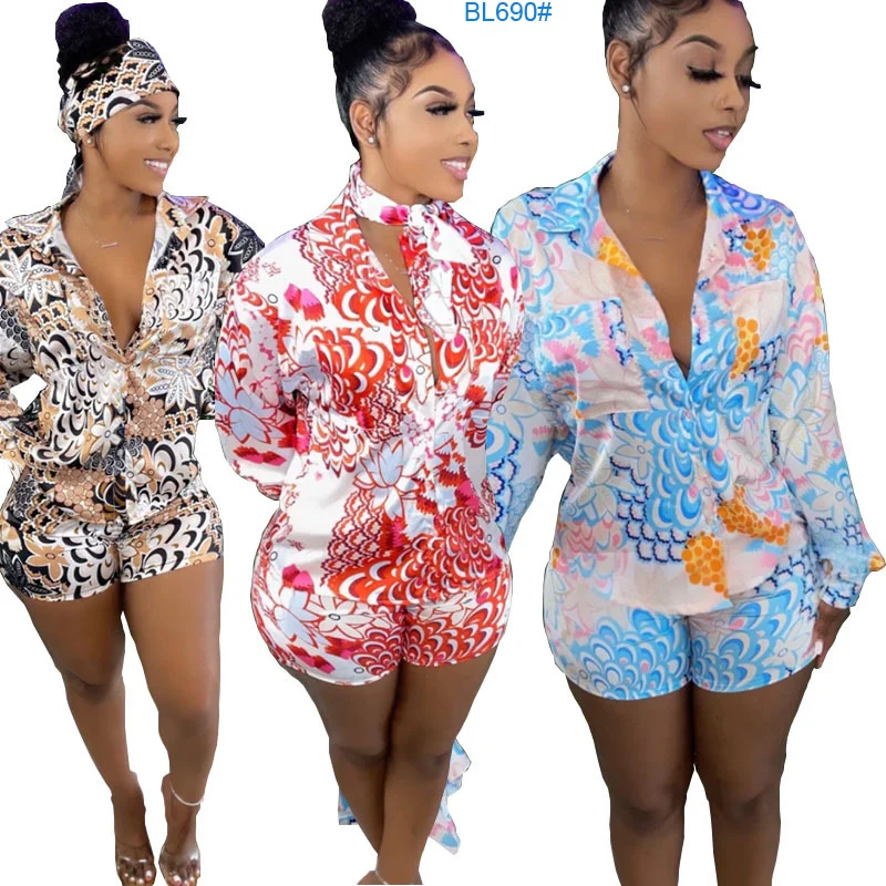 

New Fashion Personality European and American women's fashion printed shirt shorts suit