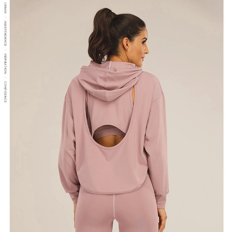 

Fitness gym yoga solid color 3 piece set yoga bra leggings and hoddie set women
